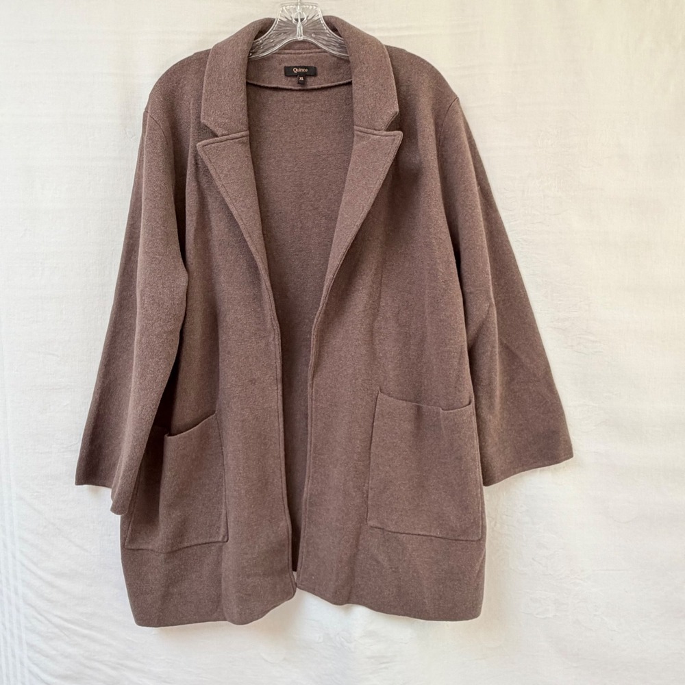 Quince 100% Organic Cotton Knit Blazer Heather Brown XL Fall Minimalist Boho
